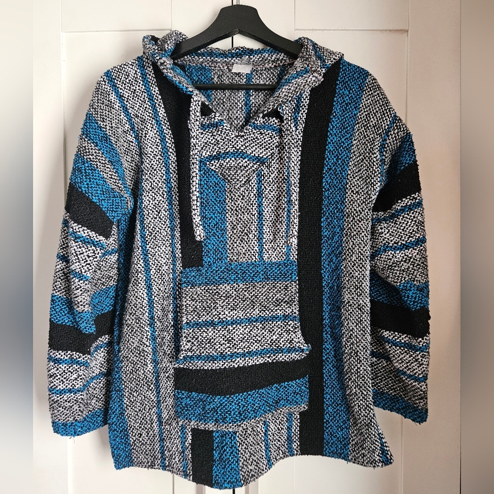 Blue and Black Striped Baja Hoodie